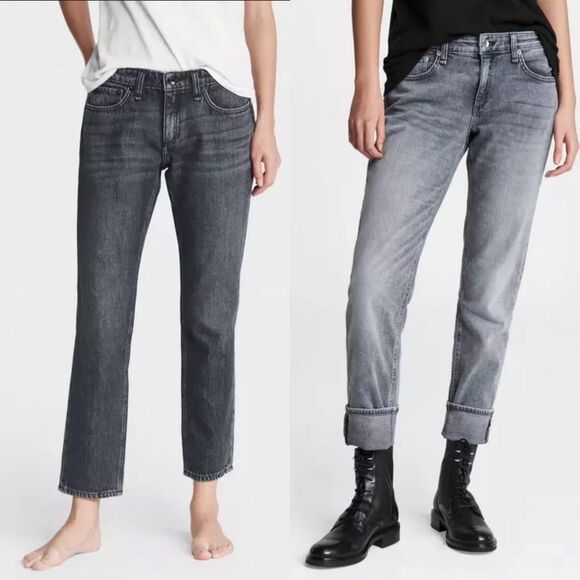 rag & bone Denim - Rag & bone Dre lowrise slim boyfriend jeans in a washed out black/gray‎ size 27